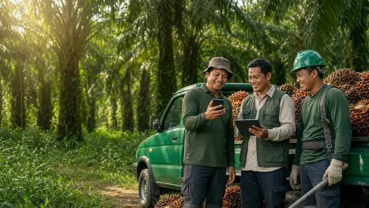 Petani sawit, Agen RAM, dan mitra lapangan bekerja bersama di kebun